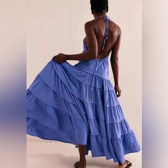 Free People Free-est Somewhere Sunny Drop Cotton Waist Maxi Dress in Blue Size M - Picture 5 of 10